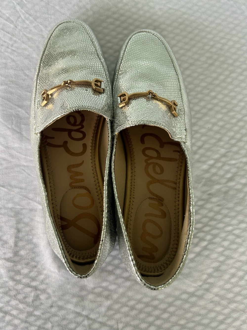 Sam Edelman Loraine Bit Shiny Soft Silver Metallic Womens Slip On Loafers Flats - Picture 5 of 11